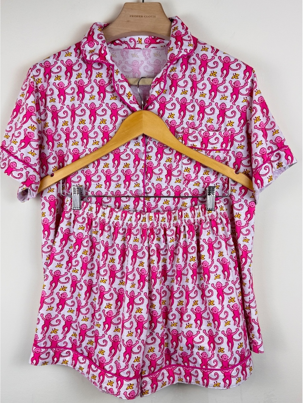 Pink Monkey Print Pajama Set Short Sleeve Top & Shorts Size L